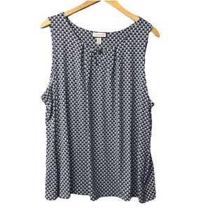 Charter Club Tank Top Women XL Blue Geometric Keyhole Sleeveless Blouse NWT